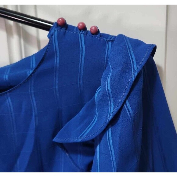 MAXI DRESS STRIPED RUFFLE SHOULDER HEM WAIST FULL-LENGTH DRESS SIZE 10 - Picture 4 of 6